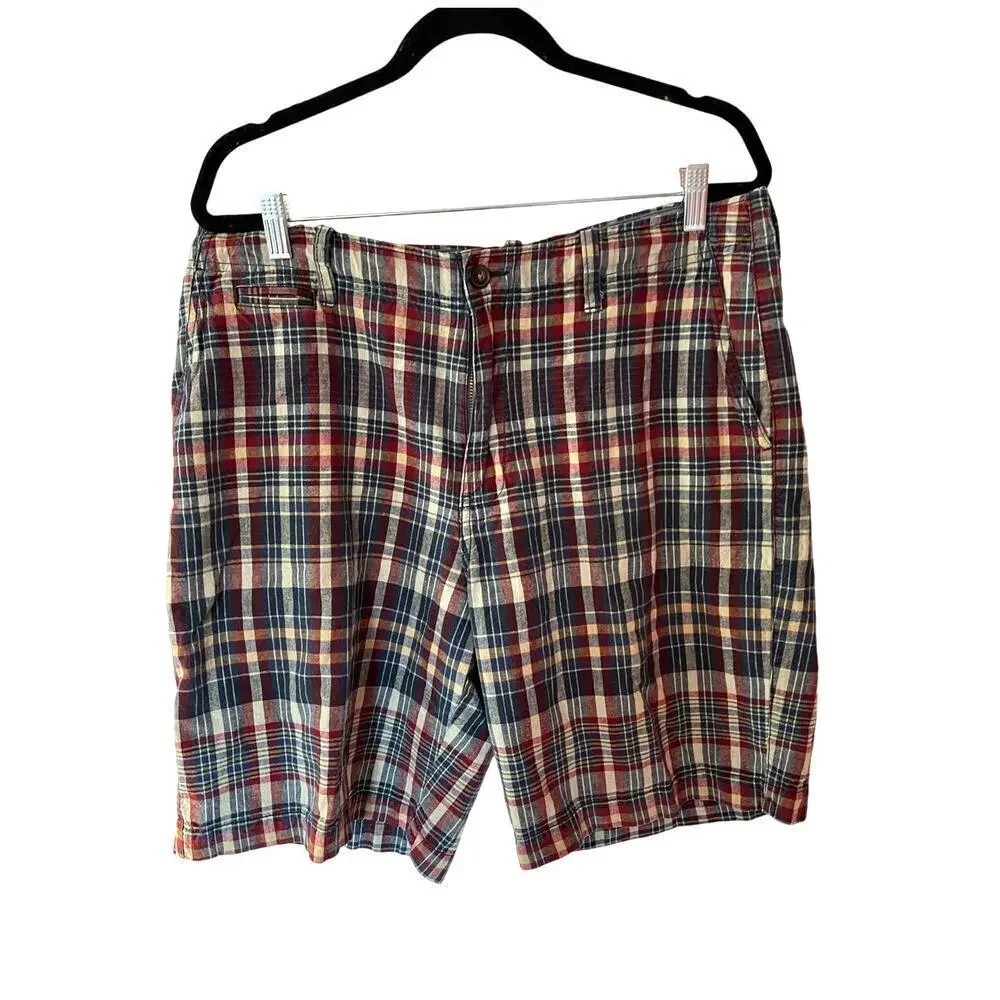 J. Crew Vintage -Bundle of 2 Madras Plaid Cotton Drawstring Shorts SZ 34​​​